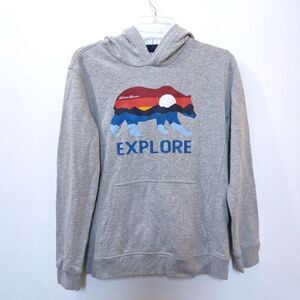 Eddie Bauer Gray Hooded Sweatshirt Bear Explore, Boys Large 14/16